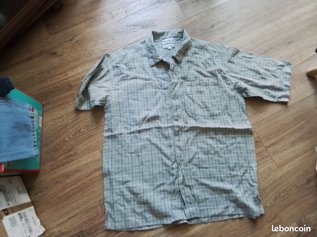 Chemise Columbia Vintage En Soie Homme – Bleu, Poissons Brodés, Taille L