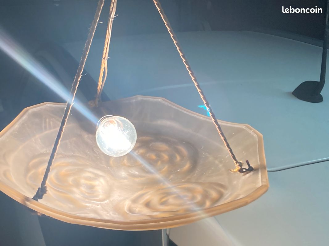 Lustre vasque, pâte de verre, art nouveau (image 4)