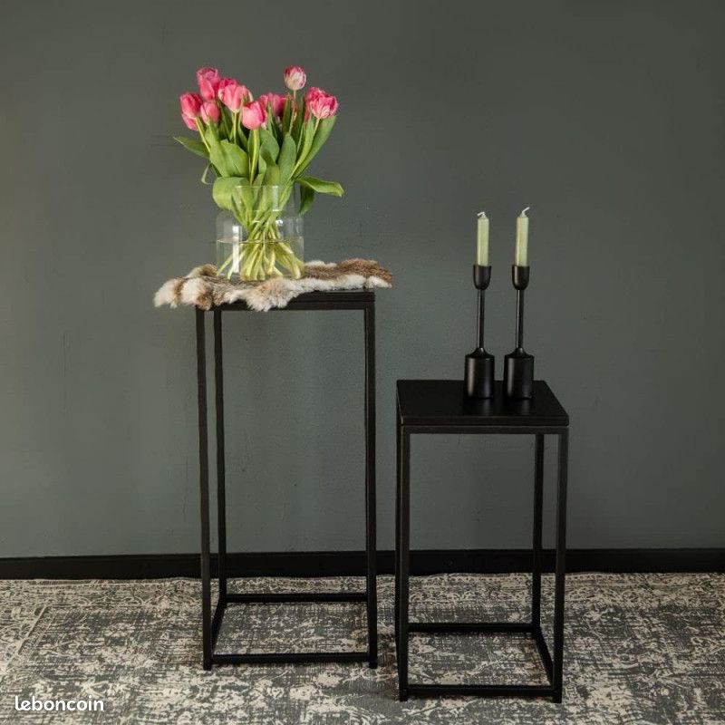 DESTOCKAGE - Set de 2 tables gigognes en bois et métal "Madison" - Noir - H 74/54 x P 24/30 x L 34/ (image 6)