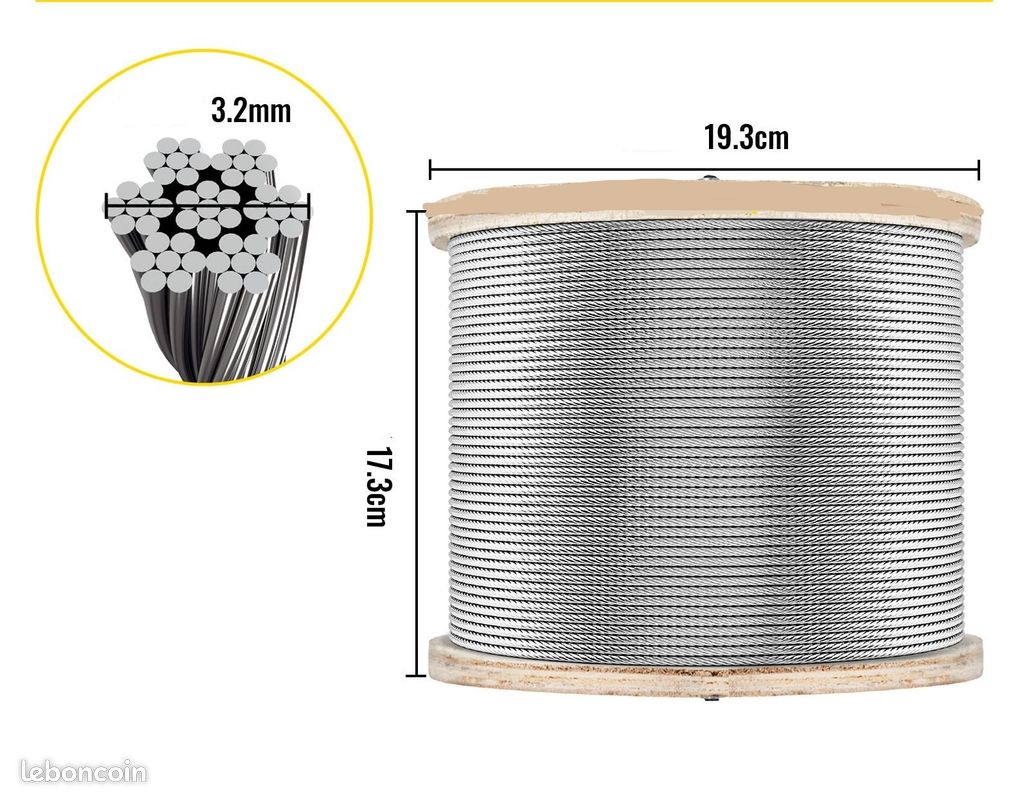 Câble Inox 316 6mm 7×7 - Longueur Au Choix, Accessoire Neuf, Marque JORISELECTION