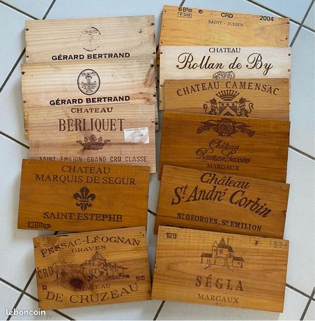Lot de 9 estampes bois façades caisse vin de 31 cm x 17 cm et