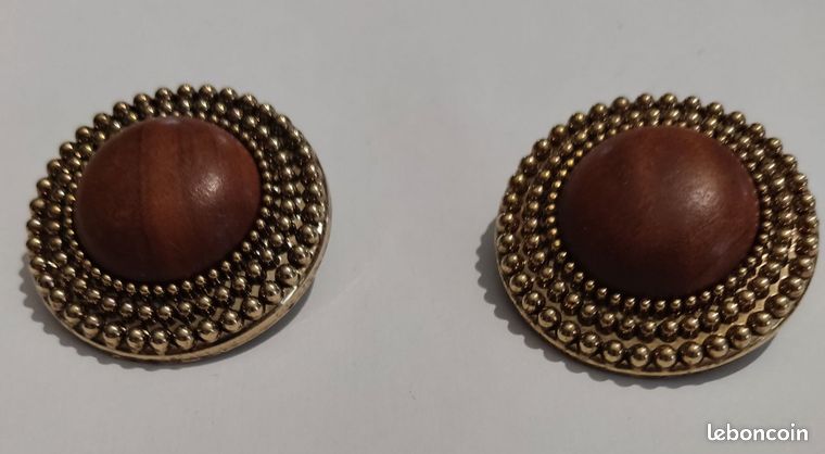 Boucles D'oreilles Vintage Clips Dorés Et Cabochon Violet Années 80 - Alliage Et émail
