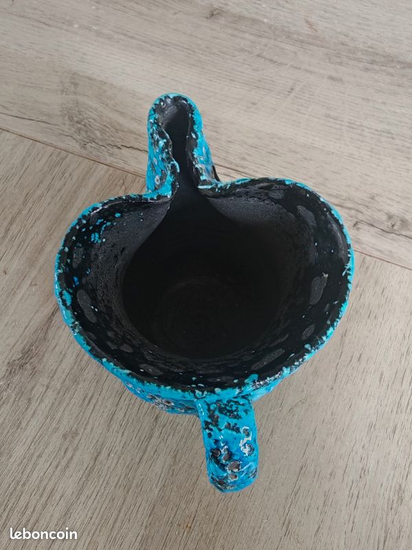 Pichet / broc vintage en céramique émaillée "Écume de mer" bleu turquoise – Années 60/70 style Vallauris / Fat Lava (image 5)