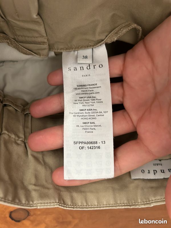 Pantalon Sandro beige taille haute 100% coton taille 38 Vêtements