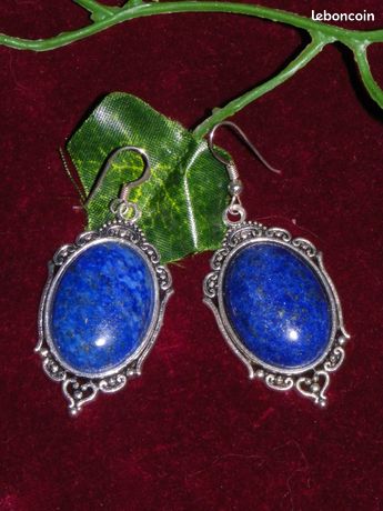 Boucles D'oreilles Vintage Clips – Cabochons Bleus Style Lapis-lazuli, Rondes