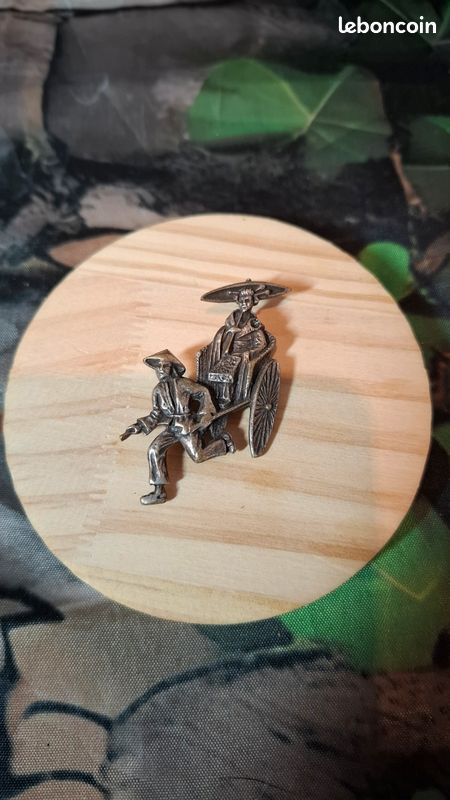 Broche Vintage Géisha En Pousse-pousse Argent - Bijou Ancien Charmant - Parfait état