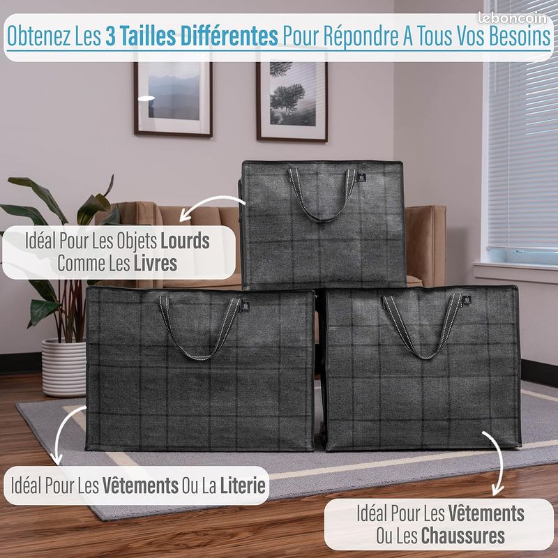 VENO Lot de 5 Sac de Rangement Large 84 L, Sac Demenagement, Sac Pliable Résistant, Fermeture Eclair Au-Dessus, Sac Voyage, Sac de Camping, Durable, Sac Rangement Vetement, Literie (L - Lot de 5) (image 8)