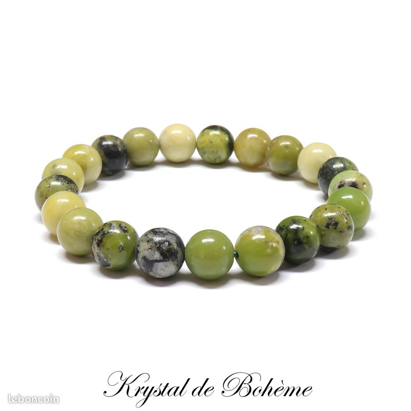 Bracelet en CHRYSOPRASE LEMON de qualité A - Perles rondes de 8mm - Pierre naturelle - Bijou Artisanal (image 1)