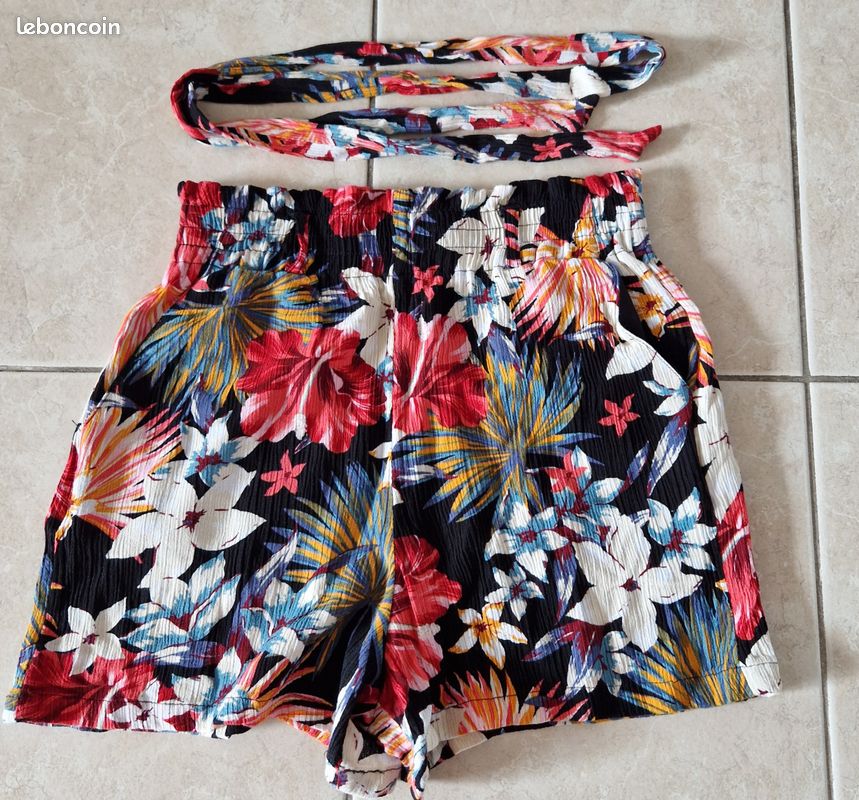 Ensemble Short Fleuri + Maxi Jupe Fendue Active U.S.A Taille S - Neuf Avec étiquettes, élastique
