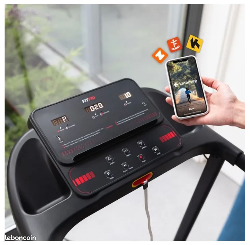 Tapis De Course Pliable FITFIU MC-160 – 14 Km/h, Bluetooth, App KINOMAP/Zwift, Amorti VCS, Surface 40x102 Cm