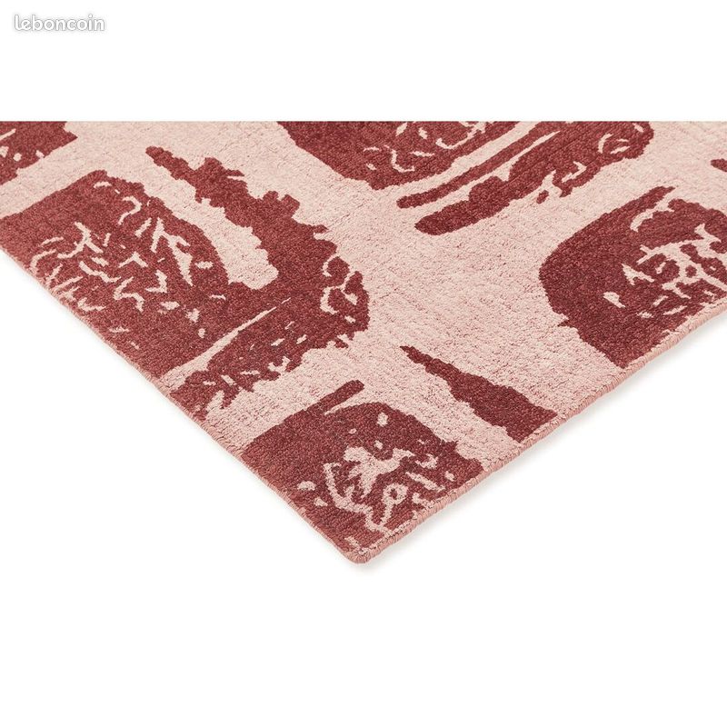 Tapis coton abstrait rectangle moderne Woodblock Rouge 250x350 (image 4)