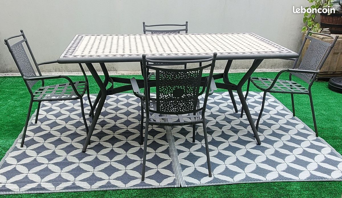 Table de jardin plateau mosaique + 4 chaises (image 1)