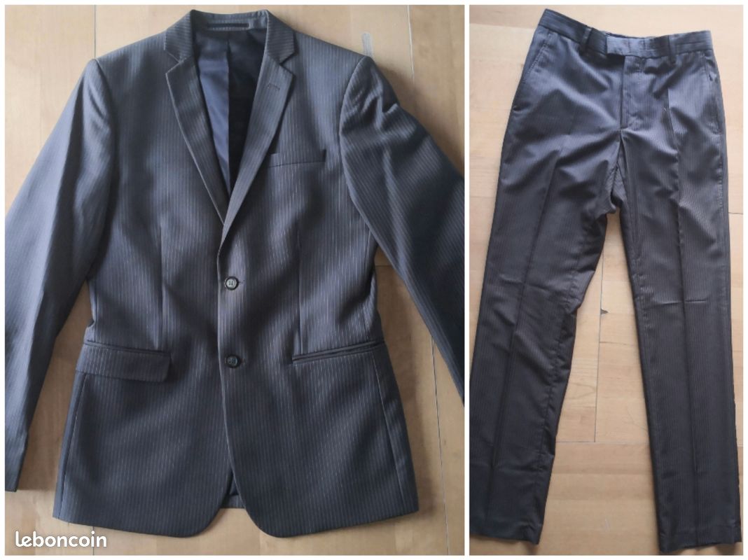 Costume homme veste & pantalon marron à fines rayures taille 36 Sergio Vitti La Halle (image 1)