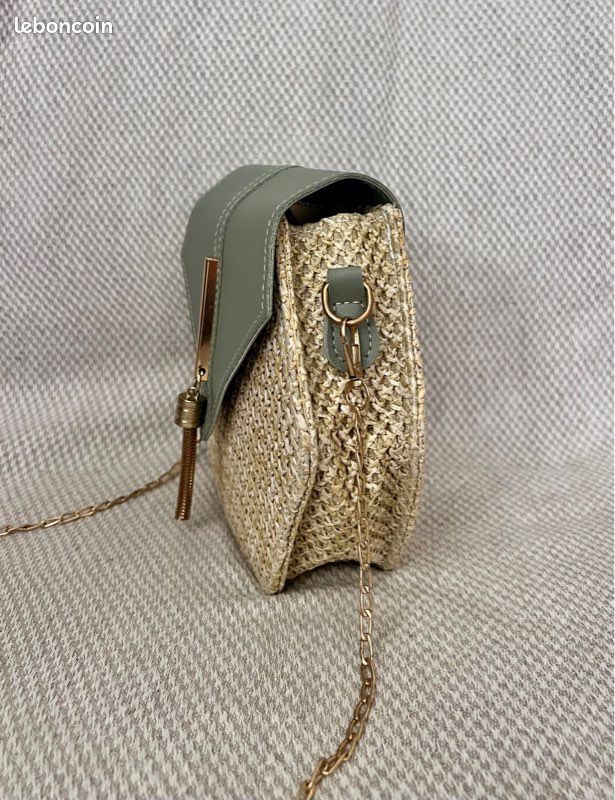 🌞 Sac à main en paille et cuir kaki pour un style bobo chic jamais porté (image 4)