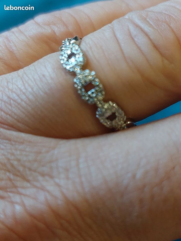 Bague Maillon de chaine et strass argent (image 4)