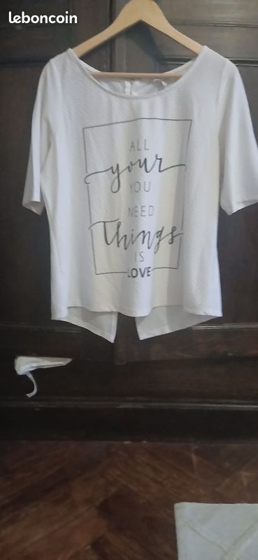 Tee-shirt blanc avec inscription taille L marque MSMode (image 1)