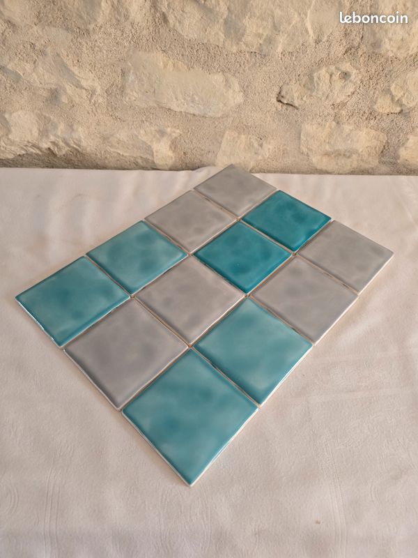 Carreaux grès pour mosaiques - lot 6 gris clair + 6 bleu pastel nuancé (image 4)