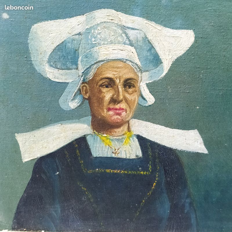 Tableau peinture couple de Breton signé Raton (image 4)