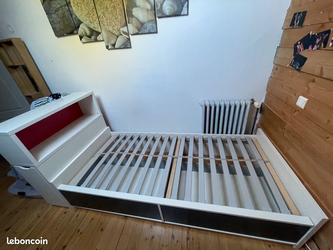 Lit simple avec sommier 90/200 cm + tête de lit IKEA (image 1)