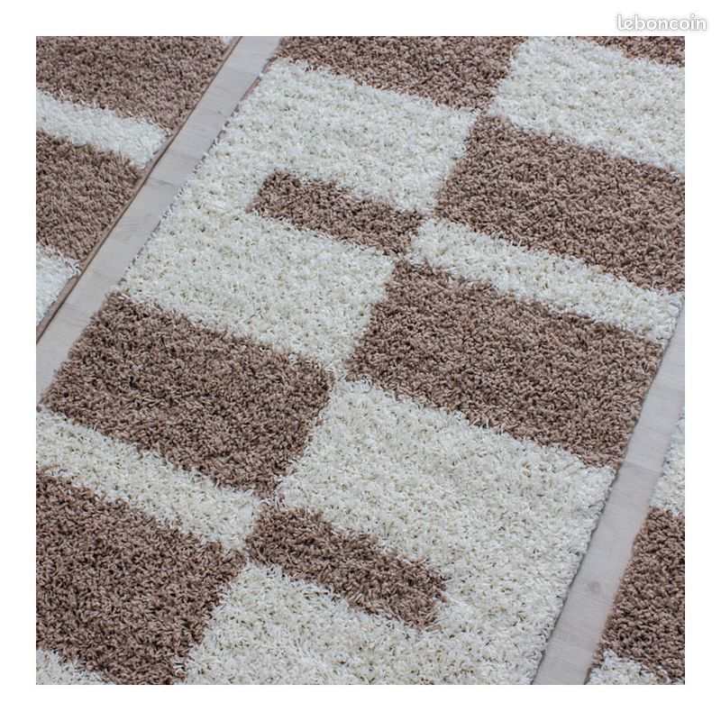 Tapis shaggy design rectangle géométrique Oficio Beige 60x110 (image 3)