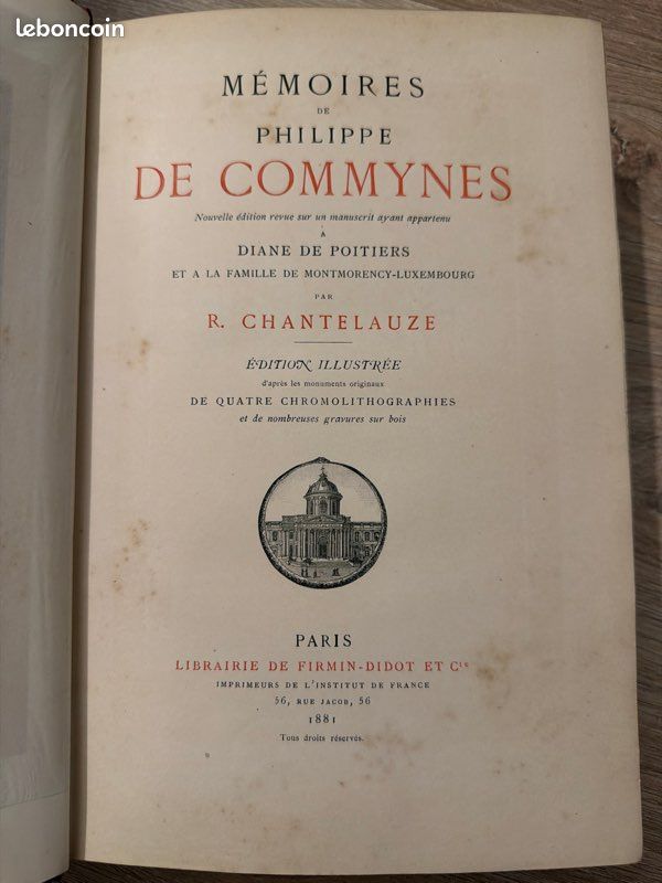 Livre ancien : mémoires de Philippe de commynes (image 1)