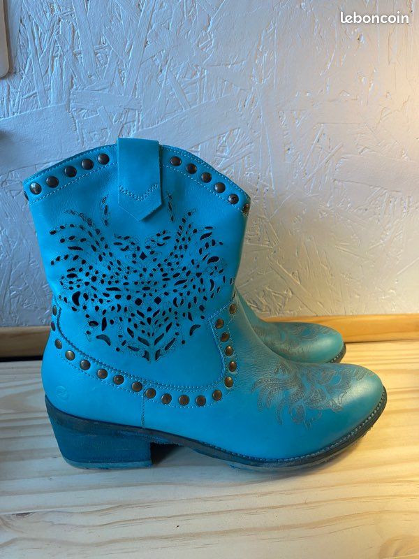 Santiags bottine bleu turquoise Chaussures