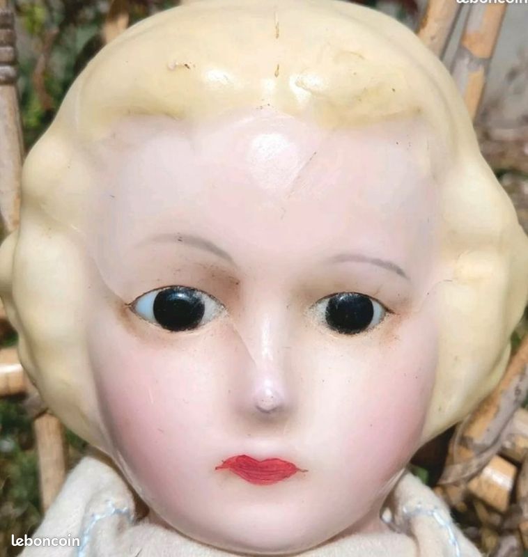 Ancienne Poupée Alice – Tête En Cire Et Papier Mâché, Corps En Bois (occasion)
