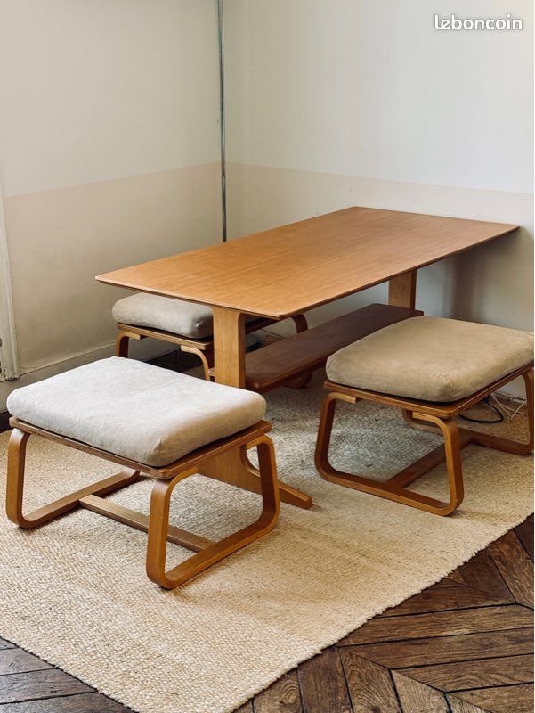 Ensemble table + 3 tabourets MUJI - série Oak Living Dining (130x65cm) (image 1)