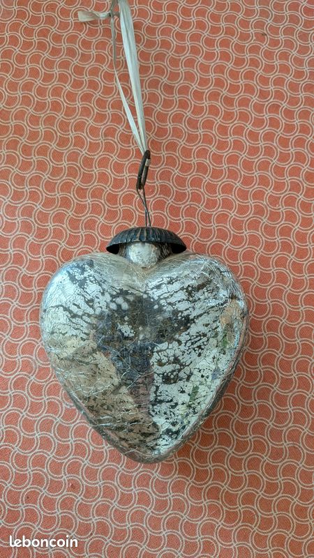 Coeur de Noël en verre mercurise/ boule de pardon antiquité (image 1)