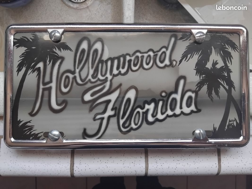 RARE Plaque immatriculation métal murale déco décoration "Hollywood Florida" design États-Unis USA us America garage atelier chambre bureau vintage rétro ancien sunset beach voiture auto automobile (image 2)