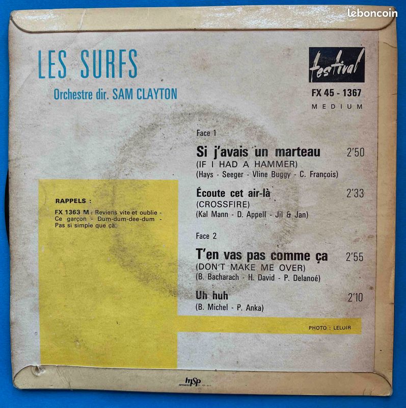 ♥🎼 45t 🇫🇷🇲🇬 Les Surfs (Si j'avais un marteau) ✸ 1963 eo (image 2)