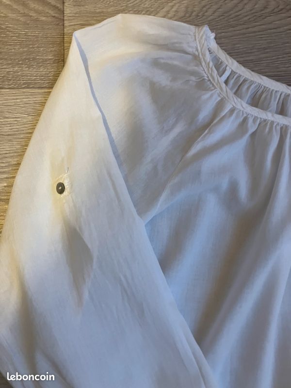 Blouse Chemisier Voile Blanc à Pois Roses H&M - Taille 38, Manches 3/4 - Occasion Parfait État