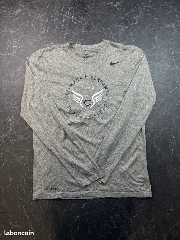 T-shirt à manches longues Nike Sport matière dri-fit imprimé sportif Running gris Homme Taille M (image 1)