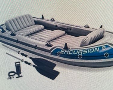 Bateau Gonflable Intex Excursion 5 – 5 Places, 455 Kg, 366x168x43 Cm, Avec 2 Rames, Pompe Et Accessoires – Idéal Pour La Pêche, La Rivière Ou Le Lac