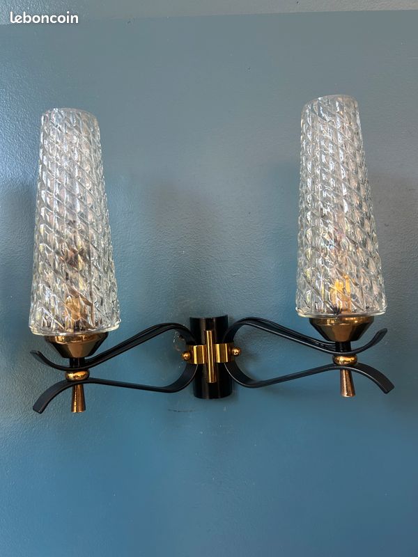 2 Appliques Vintage ARLUS/LUNEL - Verres Diamant Intacts (image 8)