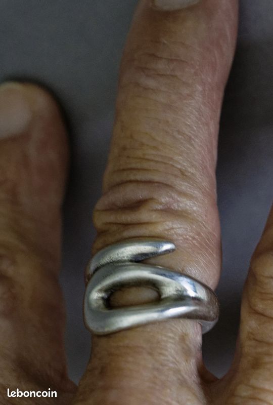 Bague UNO de 50 métal argenté unisexe spiralée formes organiques T63 (image 8)