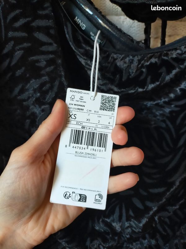 Haut habillé transparent velour noir femme Mango XS / S Neuf avec étiquettes (image 14)