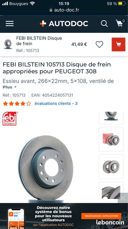 Disque De Frein Avant Febi Bilstein 105713 - Diamètre 266 Mm, épaisseur 22 Mm, Ventilé - Compatible Peugeot 308 II (entre Autres)