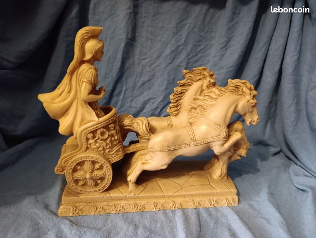 Grande Sculpture / Statue Char Romain à Deux Chevaux (Aurige et Biga) (image 3)