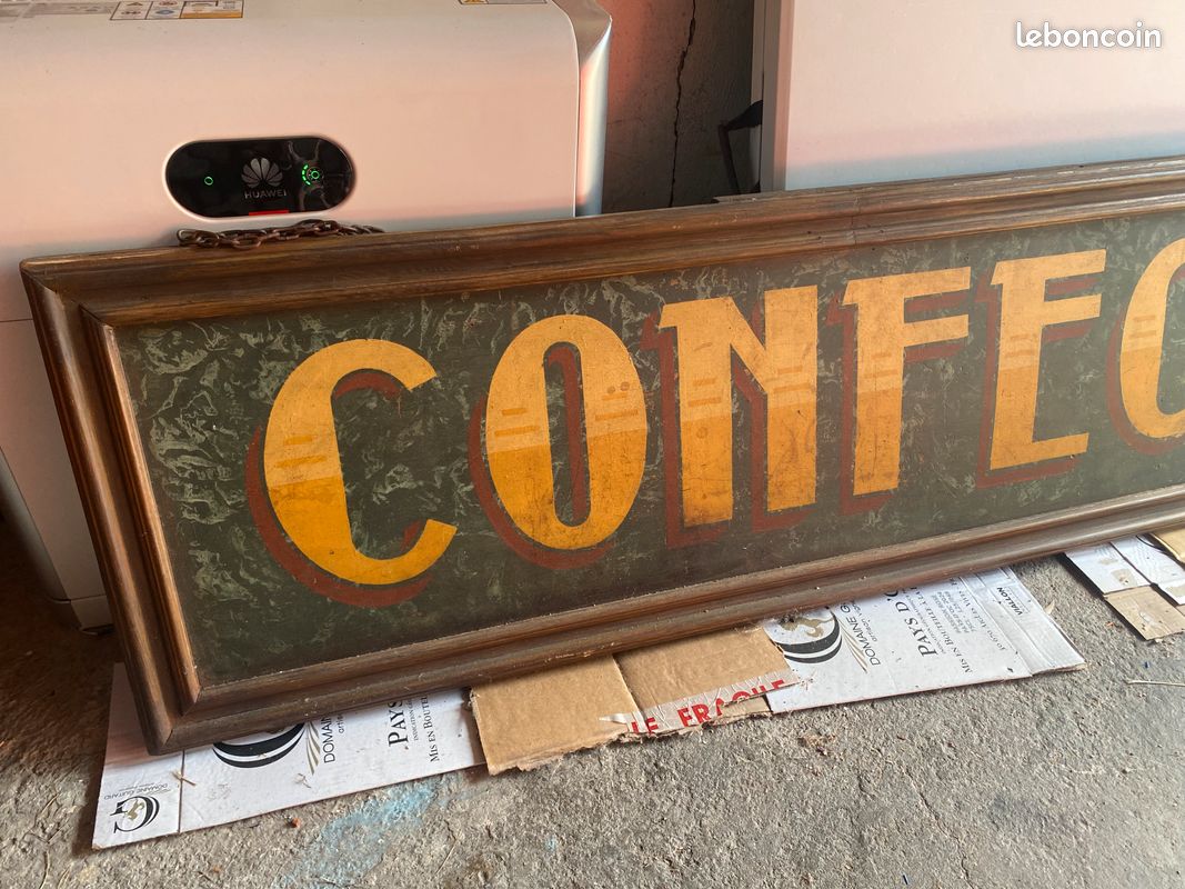 Rare Ancienne Enseigne Magasin Bois Peint Confections Signé MANIFACIER (image 5)
