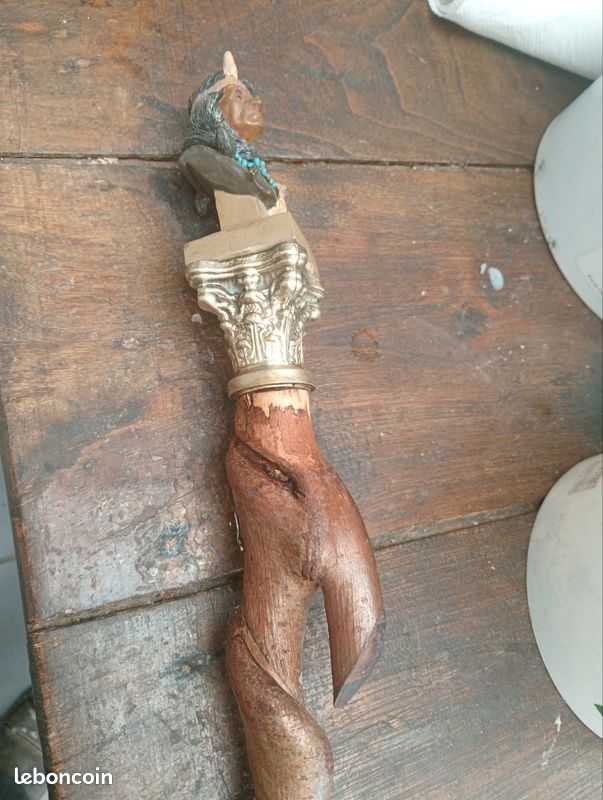 Ancienne Canne à Fouet En Cuir Marron - Type Bullwhip - 22 1/4" - Indigène