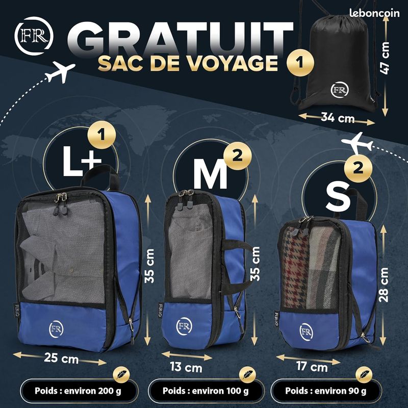 Organisateurs De Valise 6 Pièces Packing Cubes - Sacs Compression Voyage, Rangement Valise Pochette Chaussures