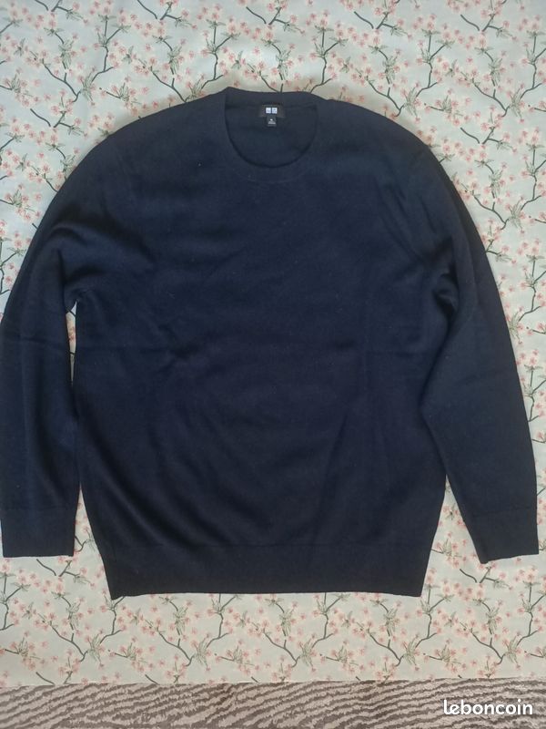 Pull Vintage Bleu En Angora Avec Perles - Taille L - Occasion Très Bon État