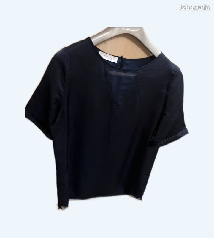 Blouse femme bleu nuit effet soie (image 1)