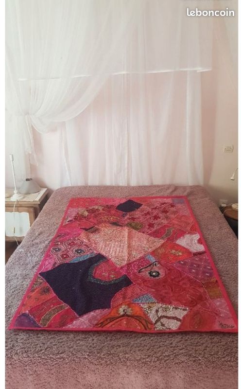Ancienne tapisserie bohème hippie tsigane brodée patchwork Ao
