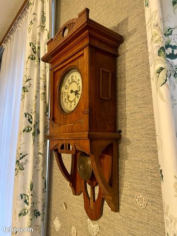 Horloge Murale Ancienne Aloxe Corton - Bois Et Métal, 78x28,5 Cm, Vintage