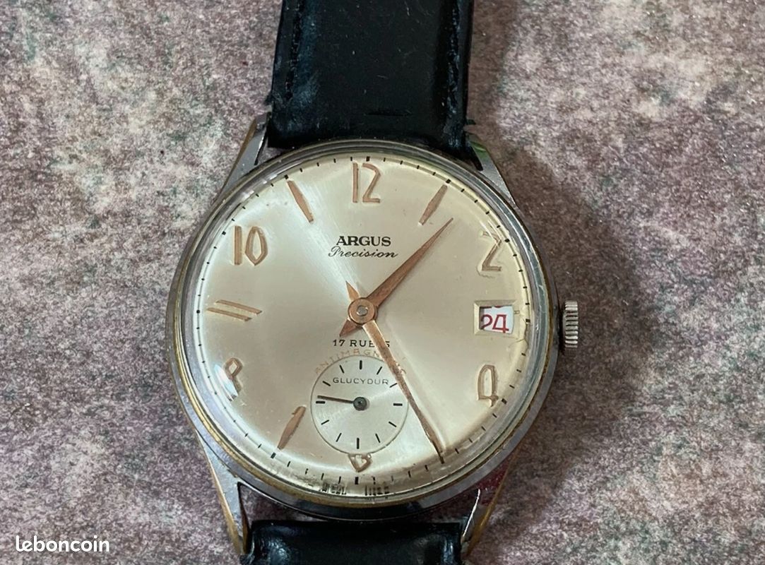 Montre Mécanique Homme Argus Swiss - Années 1960 - Acier - Cadran Beige - Fonctionne