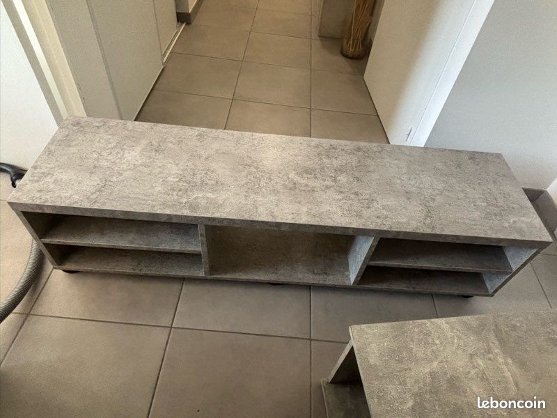 Ensemble salon effet béton gris – Table basse + meuble TV (image 2)