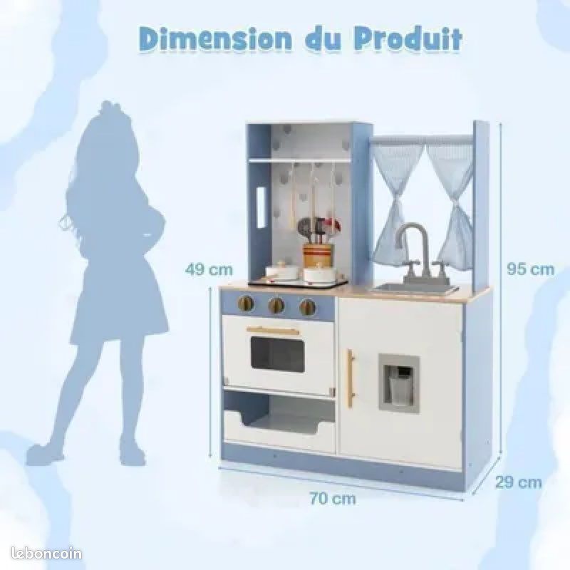 Set De Cuisine Enfant 30 Pièces – Panier Pique-nique, Machine à Café, Desserts – Dès 3 Ans, Bleu