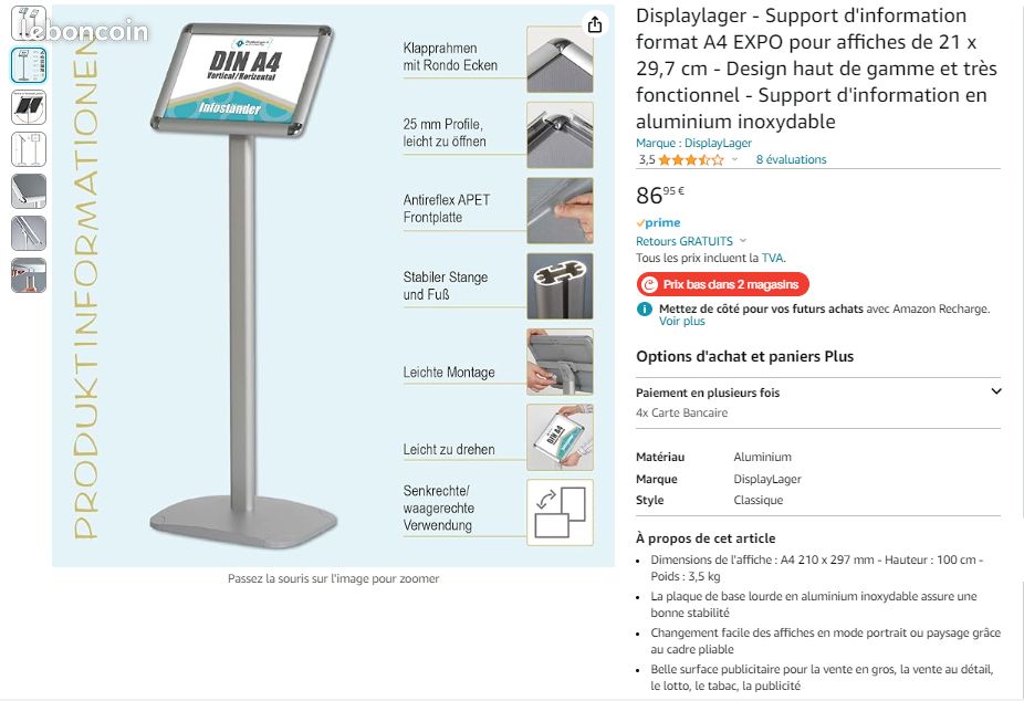 Support Publicitaire Professionnel Support D'information A4 EXPO - Cadre Aluminium Pour Affiches 21x29,7 Cm, Design Professionnel Presentoir Standing Professionnel